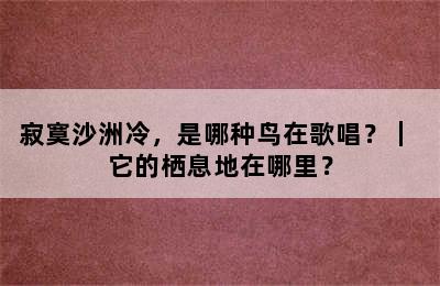 寂寞沙洲冷，是哪种鸟在歌唱？｜ 它的栖息地在哪里？